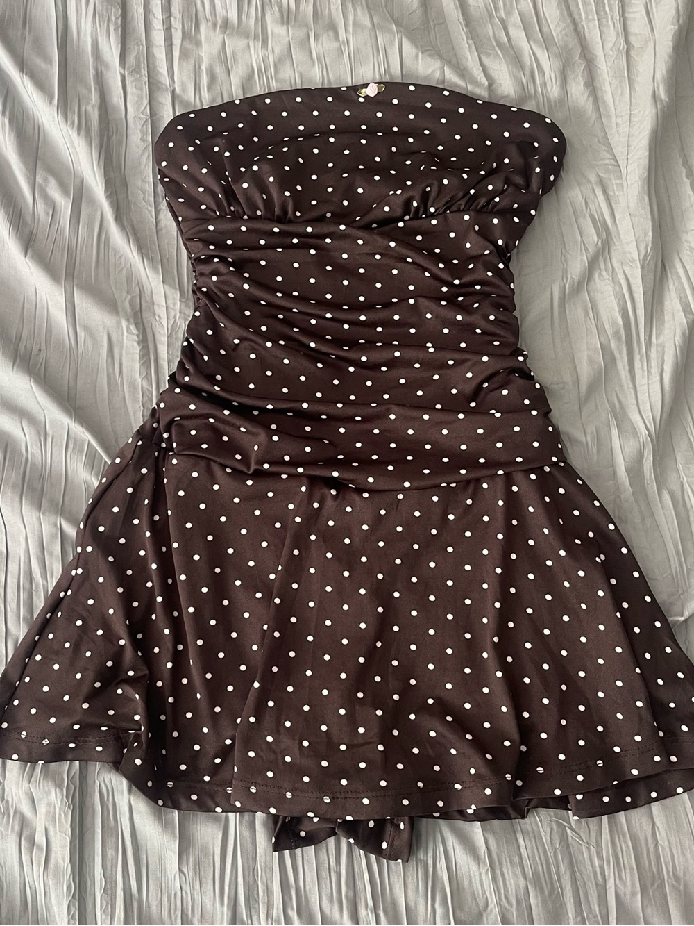 Justice Strapless Dark Brown Polka Dot Dress